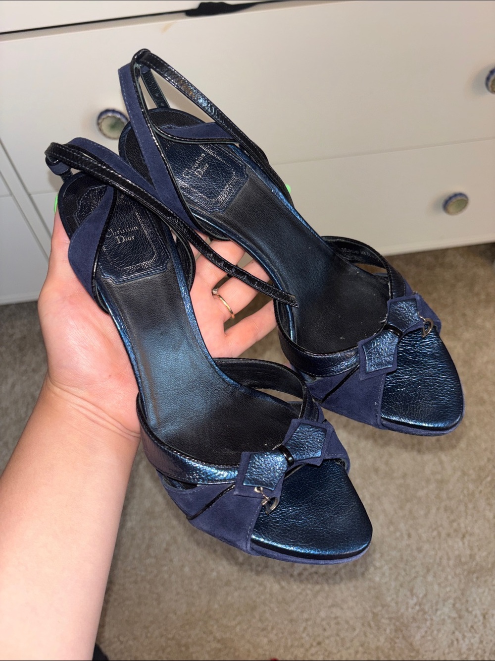 Dior Navy Slingback Heeled Sandals